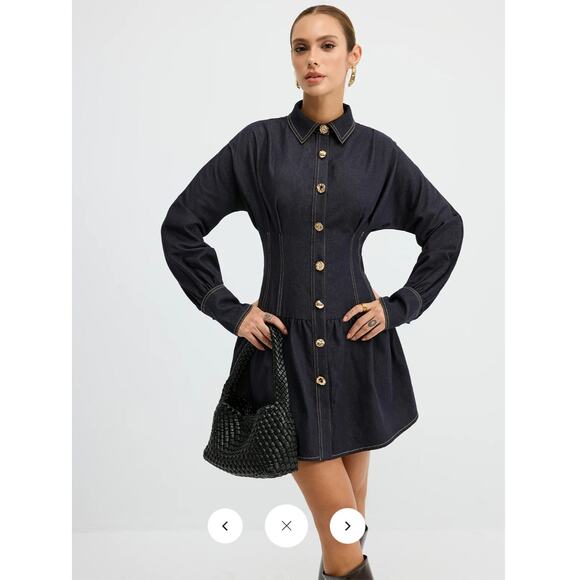 Commense Denim Metal Button Shirt Dress Sz M - Picture 5 of 6